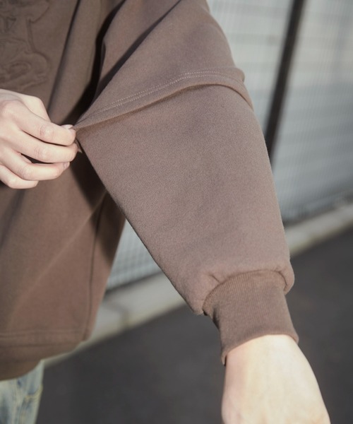 SHORT ROUND（ショートラウンド）の「SHORT ROUND/ダメージアップリケレイヤードZIPパーカー（パーカー・メンズ・スミクロ/ブラウン・LARGE/MEDIUM）」の8枚目の写真