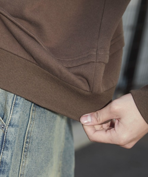 SHORT ROUND（ショートラウンド）の「SHORT ROUND/ダメージアップリケレイヤードZIPパーカー（パーカー・メンズ・スミクロ/ブラウン・LARGE/MEDIUM）」の9枚目の写真