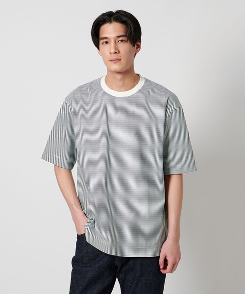 UNITED ARROWS（ユナイテッドアローズ）の「ポンチ ボーダー Tシャツ デオドランド ー抗菌防臭・接触冷感ー（Tシャツ/カットソー・メンズ・オフホワイト/モカ/ブラック・M/XL/L/S）」の7枚目の写真