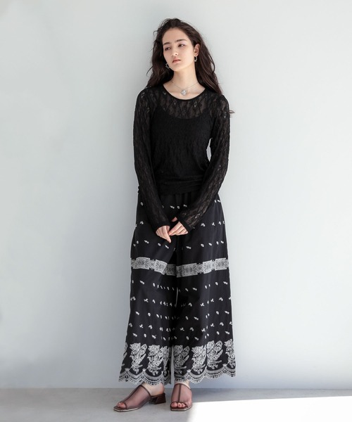 ESCAR（エスカー）の「■ESCAR レースロンTEE（Tシャツ/カットソー・レディース・ブラック・FREE）」の2枚目の写真