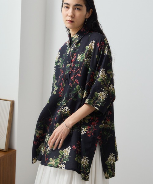 Libra Cue（リブラ キュー）の「ボタニカルプリントビックシルエットハーフスリーブシャツ（シャツ/ブラウス・レディース・アイボリー/ブラック・FREE）」の21枚目の写真