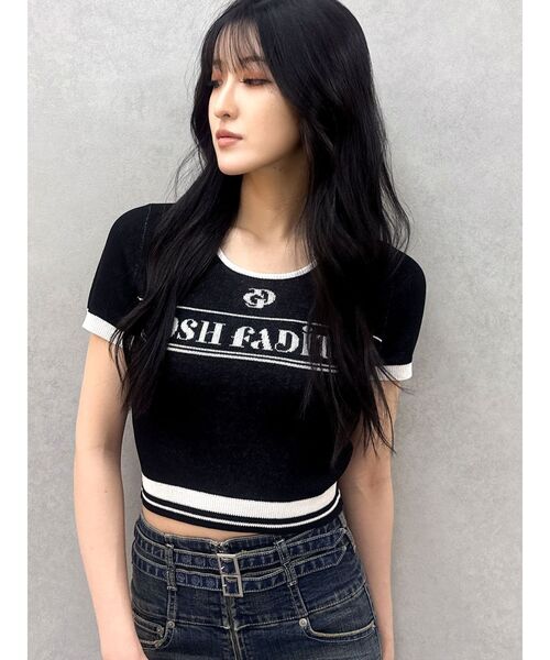 GYDA(ジェイダ)の「GD POSH FADITALハーフスリーブニットトップス(ニット/セーター・レディース・オフホワイト/ブラック/スカイブルー・FREE)」の6枚目の写真