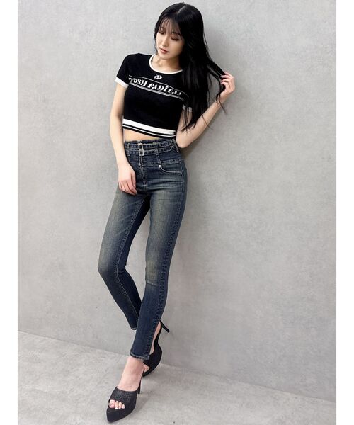 GYDA(ジェイダ)の「GD POSH FADITALハーフスリーブニットトップス(ニット/セーター・レディース・オフホワイト/ブラック/スカイブルー・FREE)」の7枚目の写真