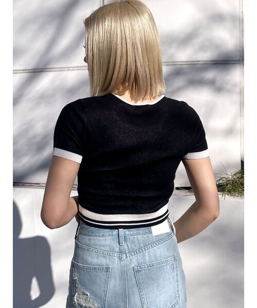 GYDA(ジェイダ)の「GD POSH FADITALハーフスリーブニットトップス(ニット/セーター・レディース・オフホワイト/ブラック/スカイブルー・FREE)」の9枚目の写真