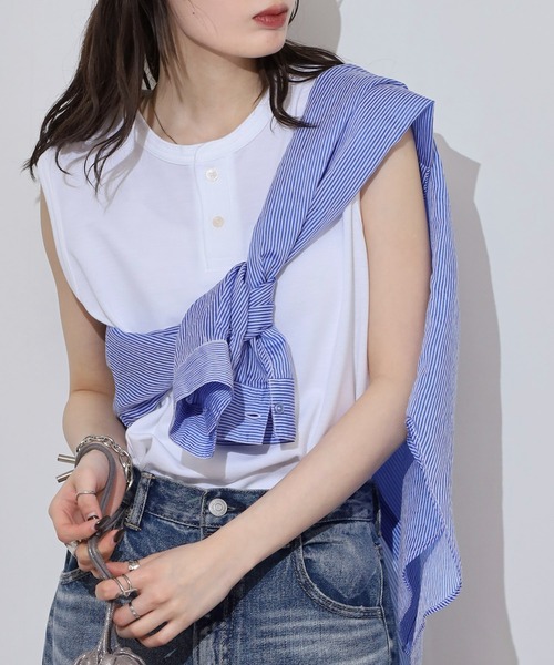 JEMORGAN(ジェーイーモーガン)の「JEMORGAN カノコ ヘンリーネックノースリーブ(タンクトップ・レディース・グリーン系/ブラック/ホワイト/チャコール/レッド/イエロー/ネイビー・F)」の9枚目の写真