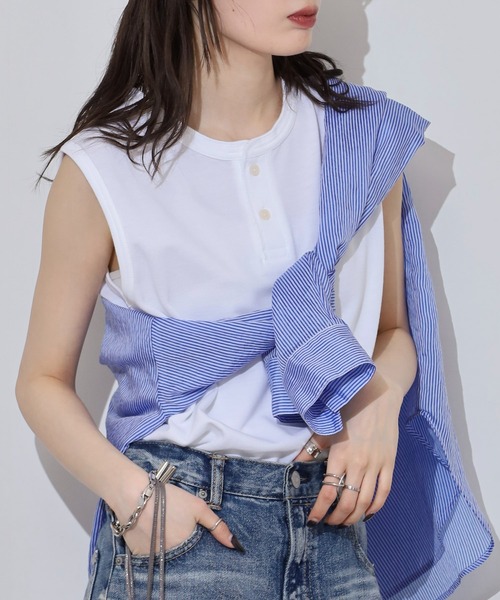 JEMORGAN(ジェーイーモーガン)の「JEMORGAN カノコ ヘンリーネックノースリーブ(タンクトップ・レディース・グリーン系/ブラック/ホワイト/チャコール/レッド/イエロー/ネイビー・F)」の10枚目の写真