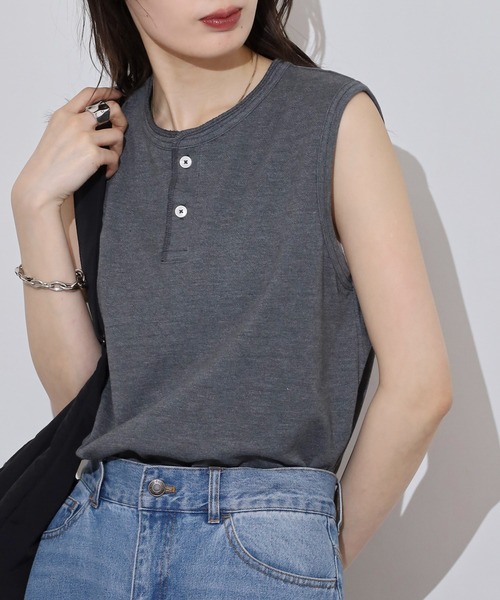 JEMORGAN(ジェーイーモーガン)の「JEMORGAN カノコ ヘンリーネックノースリーブ(タンクトップ・レディース・グリーン系/ブラック/ホワイト/チャコール/レッド/イエロー/ネイビー・F)」の12枚目の写真