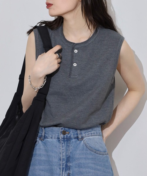 JEMORGAN(ジェーイーモーガン)の「JEMORGAN カノコ ヘンリーネックノースリーブ(タンクトップ・レディース・グリーン系/ブラック/ホワイト/チャコール/レッド/イエロー/ネイビー・F)」の14枚目の写真