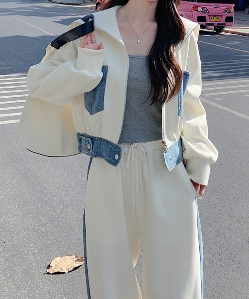 FAVORITO(ファヴォリート)の「大人カジュアルジップ付きポケット付きドローストリング2点セットアップ(セットアップ・レディース・ベージュ/モカ・XL/L/M)」の7枚目の写真