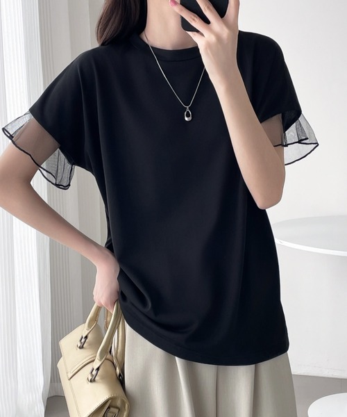 ABITOKYO（アビトーキョー）の「袖シアーチュール切替Tシャツ（Tシャツ/カットソー・レディース・グレー/ホワイト/ブラック・L/M/XL）」の17枚目の写真