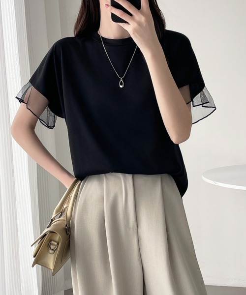 ABITOKYO（アビトーキョー）の「袖シアーチュール切替Tシャツ（Tシャツ/カットソー・レディース・グレー/ホワイト/ブラック・L/M/XL）」の19枚目の写真
