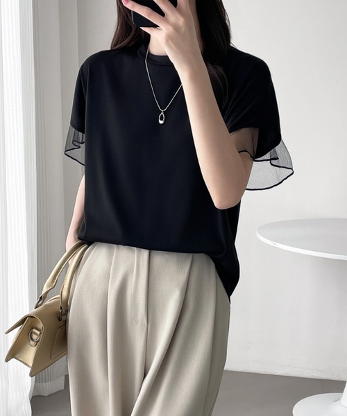 ABITOKYO（アビトーキョー）の「袖シアーチュール切替Tシャツ（Tシャツ/カットソー・レディース・グレー/ホワイト/ブラック・L/M/XL）」の20枚目の写真