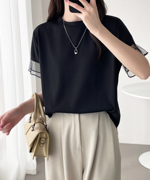 ABITOKYO（アビトーキョー）の「袖シアーチュール切替Tシャツ（Tシャツ/カットソー・レディース・グレー/ホワイト/ブラック・L/M/XL）」の21枚目の写真