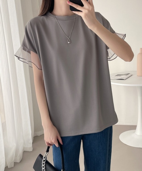 ABITOKYO（アビトーキョー）の「袖シアーチュール切替Tシャツ（Tシャツ/カットソー・レディース・グレー/ホワイト/ブラック・L/M/XL）」の13枚目の写真