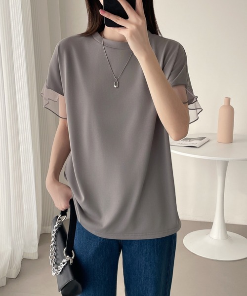ABITOKYO（アビトーキョー）の「袖シアーチュール切替Tシャツ（Tシャツ/カットソー・レディース・グレー/ホワイト/ブラック・L/M/XL）」の14枚目の写真
