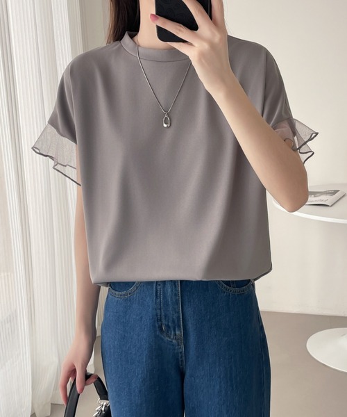 ABITOKYO（アビトーキョー）の「袖シアーチュール切替Tシャツ（Tシャツ/カットソー・レディース・グレー/ホワイト/ブラック・L/M/XL）」の15枚目の写真