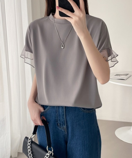 ABITOKYO（アビトーキョー）の「袖シアーチュール切替Tシャツ（Tシャツ/カットソー・レディース・グレー/ホワイト/ブラック・L/M/XL）」の16枚目の写真