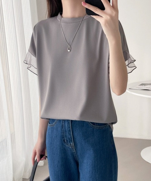 ABITOKYO（アビトーキョー）の「袖シアーチュール切替Tシャツ（Tシャツ/カットソー・レディース・グレー/ホワイト/ブラック・L/M/XL）」の5枚目の写真