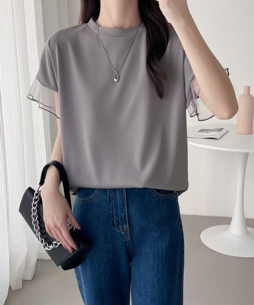 ABITOKYO（アビトーキョー）の「袖シアーチュール切替Tシャツ（Tシャツ/カットソー・レディース・グレー/ホワイト/ブラック・L/M/XL）」の8枚目の写真