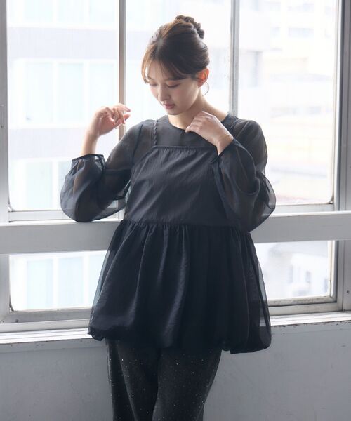 RETRO GIRL(レトロガール)の「キャミドッキングバルーンBL(シャツ/ブラウス・レディース・ナチュラル/ブラック/グリーン・FREE)」の8枚目の写真
