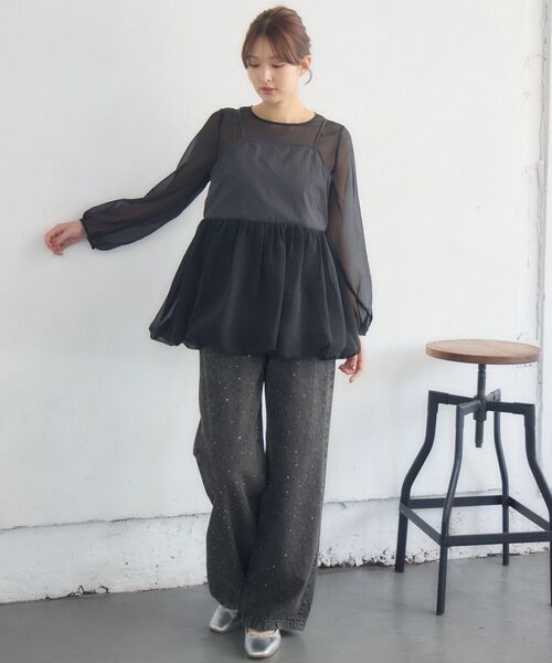 RETRO GIRL(レトロガール)の「キャミドッキングバルーンBL(シャツ/ブラウス・レディース・ナチュラル/ブラック/グリーン・FREE)」の9枚目の写真