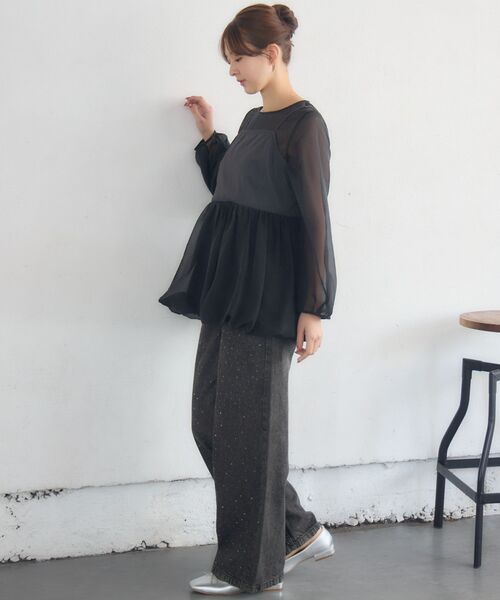 RETRO GIRL(レトロガール)の「キャミドッキングバルーンBL(シャツ/ブラウス・レディース・ナチュラル/ブラック/グリーン・FREE)」の11枚目の写真