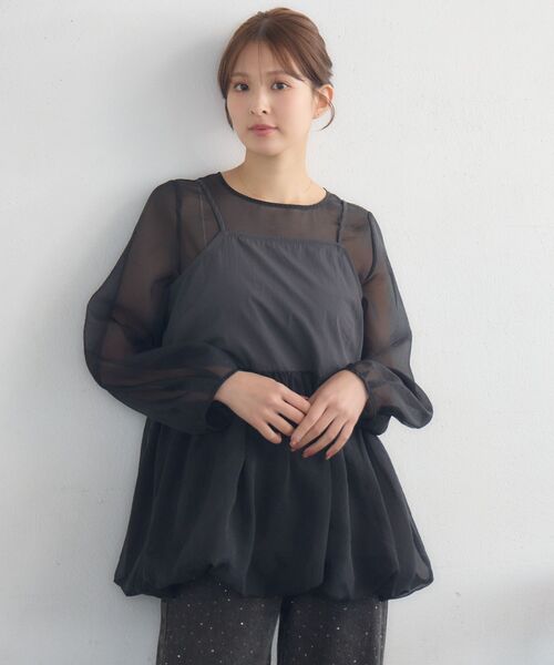 RETRO GIRL(レトロガール)の「キャミドッキングバルーンBL(シャツ/ブラウス・レディース・ナチュラル/ブラック/グリーン・FREE)」の13枚目の写真
