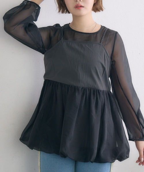 RETRO GIRL(レトロガール)の「キャミドッキングバルーンBL(シャツ/ブラウス・レディース・ナチュラル/ブラック/グリーン・FREE)」の2枚目の写真