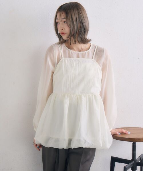 RETRO GIRL(レトロガール)の「キャミドッキングバルーンBL(シャツ/ブラウス・レディース・ナチュラル/ブラック/グリーン・FREE)」の5枚目の写真