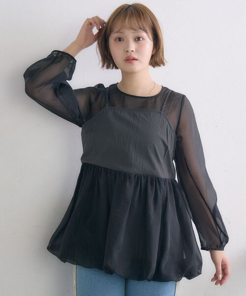 RETRO GIRL(レトロガール)の「キャミドッキングバルーンBL(シャツ/ブラウス・レディース・ナチュラル/ブラック/グリーン・FREE)」の6枚目の写真