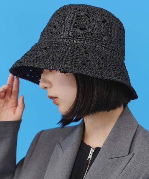 CONTROL FREAK（コントロールフリーク）の「CONTROL FREAK / CTFK（コントロールフリーク） ペーパー柄編みバケットハット（ハット・レディース・アイボリー/ブラック/グリーン・FREE）」の3枚目の写真