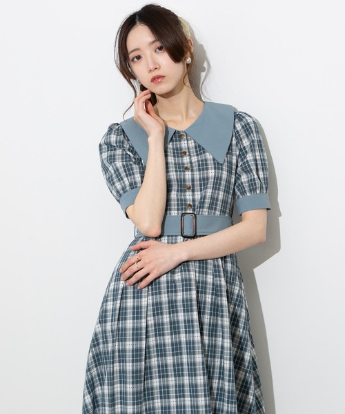 チェック柄 半袖ワンピース ボンポワン pumpkin port（パンプキンポート） ワンピース クレリック チェック柄