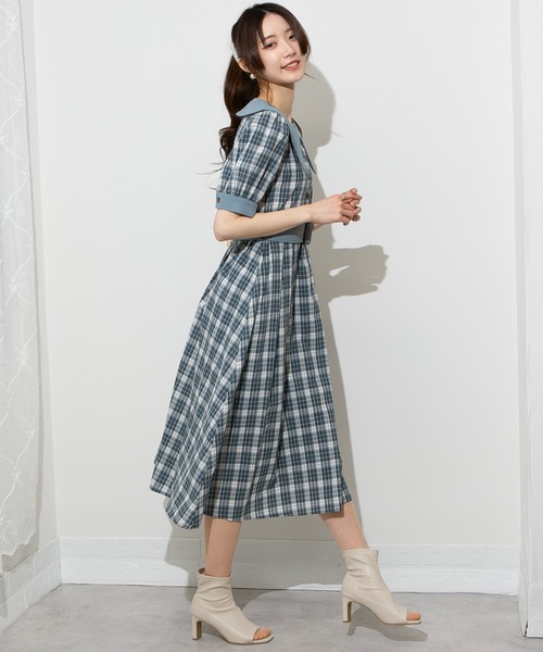 pumpkin port(パンプキンポート)の「クレリック チェック柄 ワンピース(ワンピース・レディース・ブルー/ミント/ベージュ・M)」の13枚目の写真