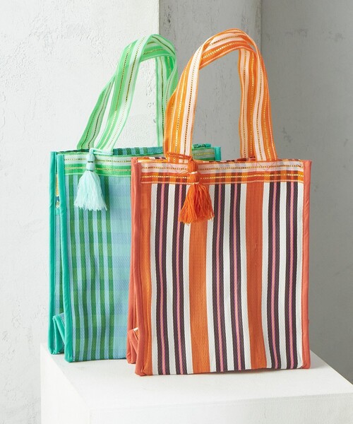 SHIPS(シップス)の「Arawali:メッシュ × ブロック プリント バッグ(トートバッグ・レディース・オレンジ/ライトブルー・ONE SIZE)」の19枚目の写真