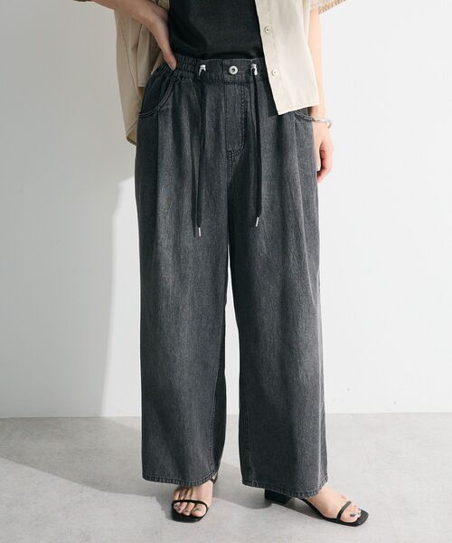 Green　Parks（グリーンパークス）の「ライトデニムワイドパンツ（デニムパンツ・レディース・ライトグレー/ライトインディゴブルー/インディゴブルー/ブラック・FREE）」の12枚目の写真