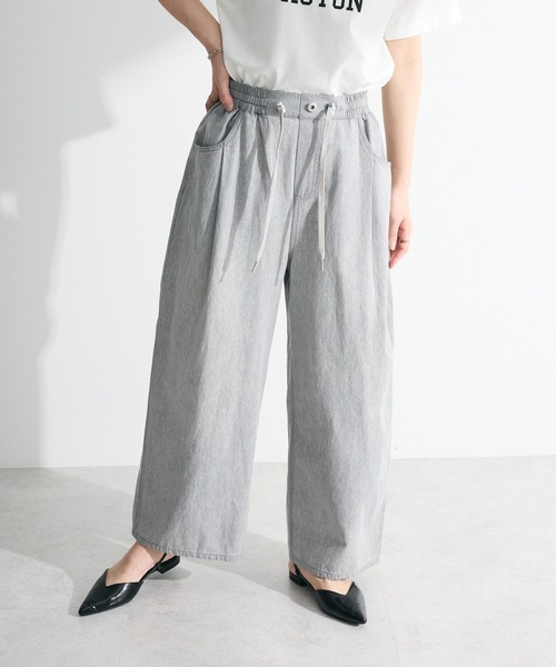 Green　Parks（グリーンパークス）の「ライトデニムワイドパンツ（デニムパンツ・レディース・ライトグレー/ライトインディゴブルー/インディゴブルー/ブラック・FREE）」の3枚目の写真