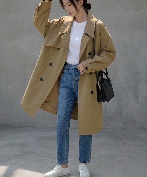 gossip!ロサンゼルス(ゴシップロサンゼルス)の「ミドルレングストレンチコート(トレンチコート・レディース・ベージュ/ブラック・M/S)」の2枚目の写真