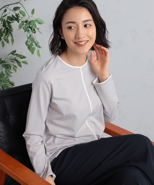 GALLORIA（ギャローリア）の「配色クループルオーバー（Tシャツ/カットソー・レディース・ライトグレー/ホワイト・M/L/LL/S）」の2枚目の写真