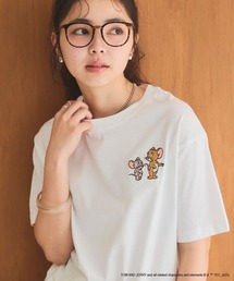 【TOM and JERRY/トムとジェリー】ジェリー&タフィー胸刺繍バックロゴプリント半袖Tシャツ