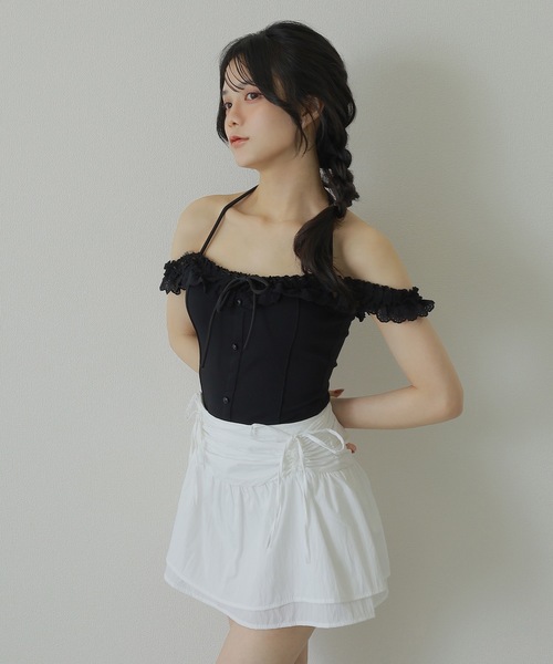 M DOLLY(エムドリー)の「ribbon gather mini skirt/リボンギャザーミニスカート(スカート・レディース・ホワイト/ブラック・S/M)」の11枚目の写真