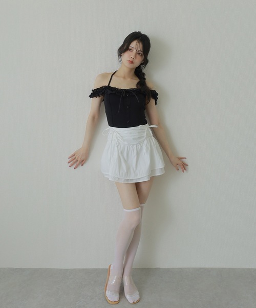 M DOLLY(エムドリー)の「ribbon gather mini skirt/リボンギャザーミニスカート(スカート・レディース・ホワイト/ブラック・S/M)」の12枚目の写真