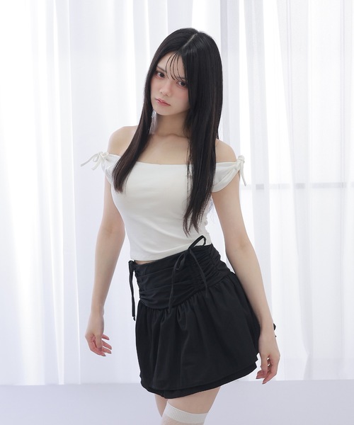 M DOLLY(エムドリー)の「ribbon gather mini skirt/リボンギャザーミニスカート(スカート・レディース・ホワイト/ブラック・S/M)」の13枚目の写真