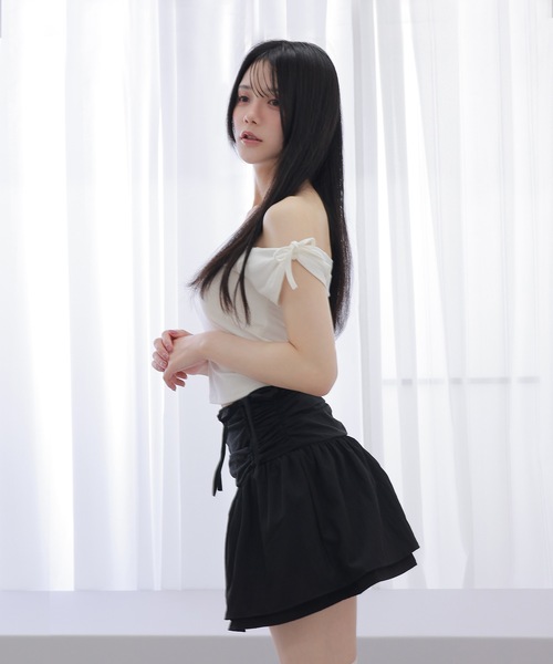 ribbon gather mini skirt/リボンギャザーミニスカート