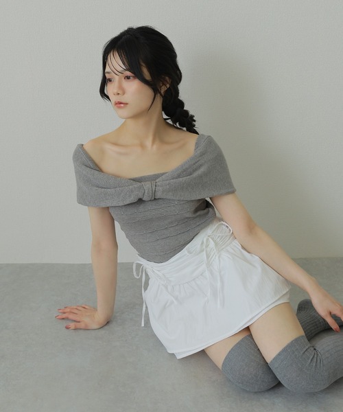 M DOLLY(エムドリー)の「ribbon gather mini skirt/リボンギャザーミニスカート(スカート・レディース・ホワイト/ブラック・S/M)」の9枚目の写真