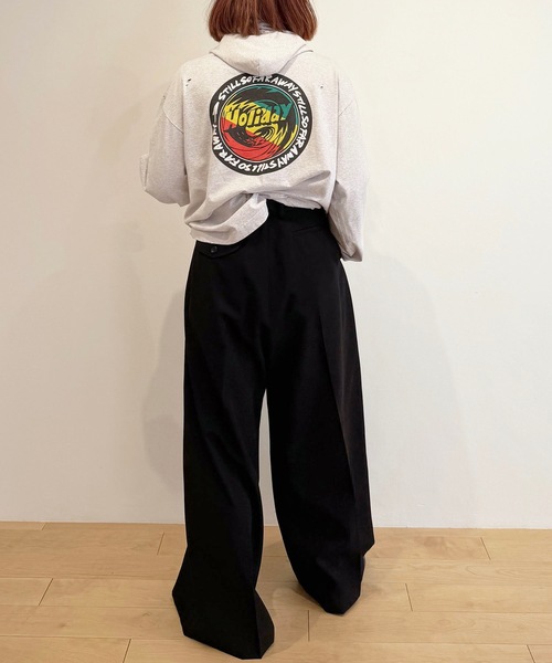 HOLIDAY（ホリデイ）の「WOOL TWILL DRAWSTRINGS SUPER WIDE PANTS ウールツイルドローストリングススーパーワイドパンツ（スラックス・レディース・ブラック・ONE SIZE）」の4枚目の写真