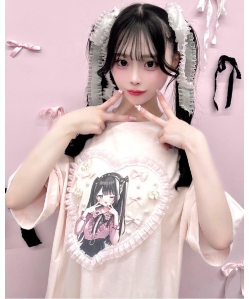 LARME　Treat Urself　コラボTシャツ　カットソー　レース　ピンク LARME Treat Urself コラボTシャツ カットソー レース ピンク