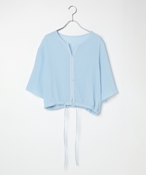 三篠ページ セール】シャーリングブラウス6分袖カーディガン 327202