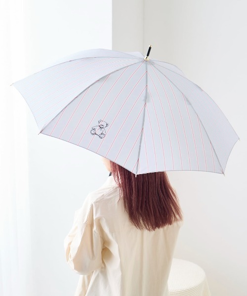 tutuanna（チュチュアンナ）の「[UVカット]線描きクマ刺繍ストライプ傘(晴雨兼用)（長傘・レディース・レッド/サックスブルー・フリー）」の2枚目の写真