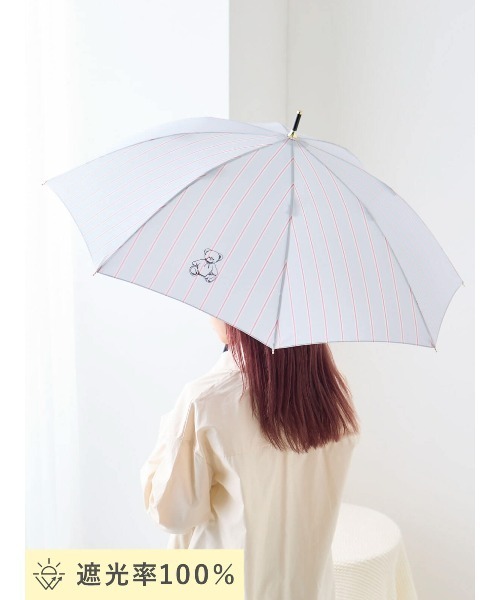 tutuanna（チュチュアンナ）の「[UVカット]線描きクマ刺繍ストライプ傘(晴雨兼用)（長傘・レディース・レッド/サックスブルー・フリー）」の16枚目の写真