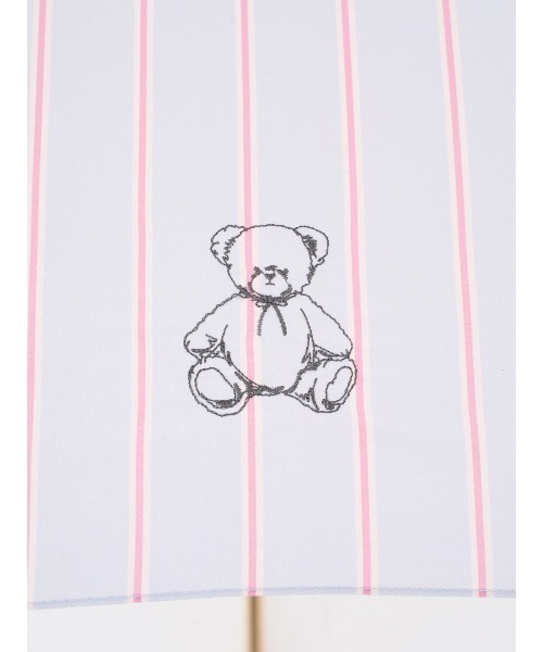 tutuanna（チュチュアンナ）の「[UVカット]線描きクマ刺繍ストライプ傘(晴雨兼用)（長傘・レディース・レッド/サックスブルー・フリー）」の4枚目の写真
